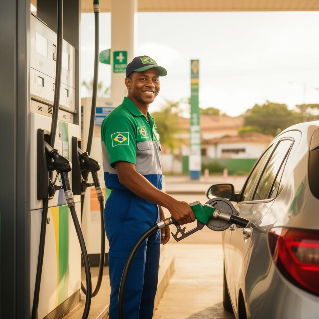 Frentista atendendo em um posto de combustíveis no Nordeste