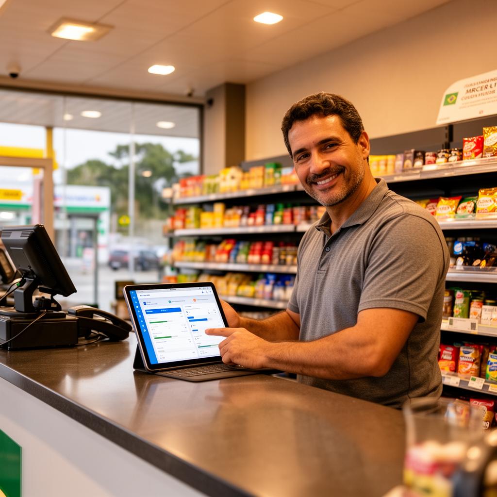 Gestor de conveniência acompanhando indicadores em tablet